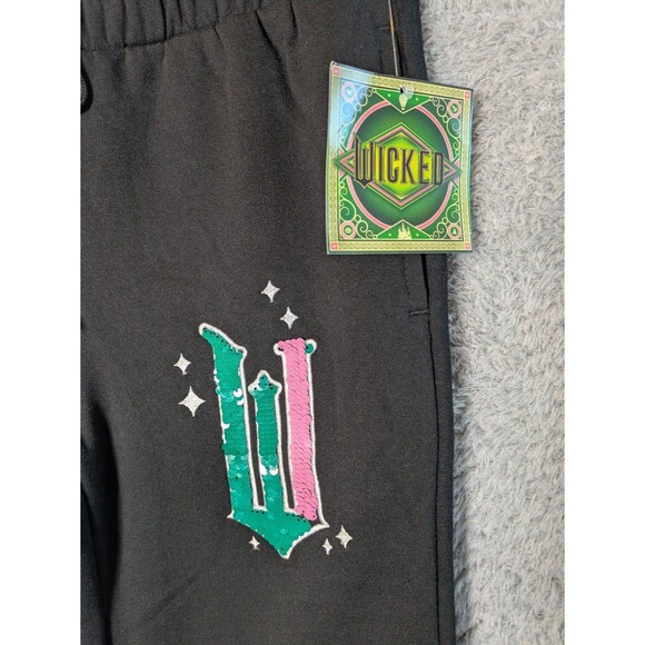 Wicked Elphaba Glinda Embroidered Sequins Black Jogger Sweatpants XXS NWT - Picture 2 of 9
